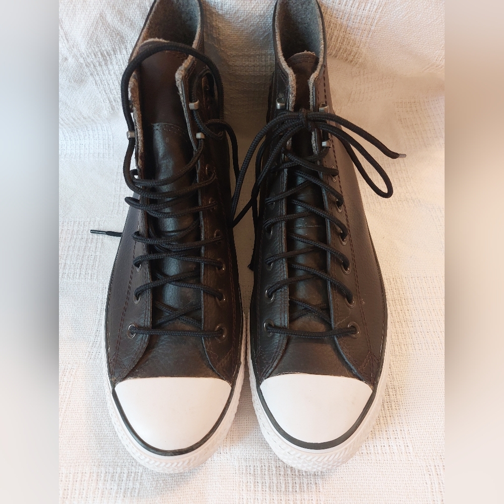Converse Black Leather High-Top Sneakers with White Toe Caps